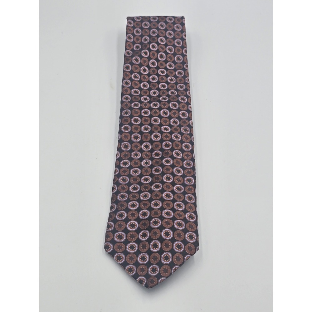 Hart Schaffner Marx Mens Silk Tie Brown Bronze Lavender Medallion Geometric USA